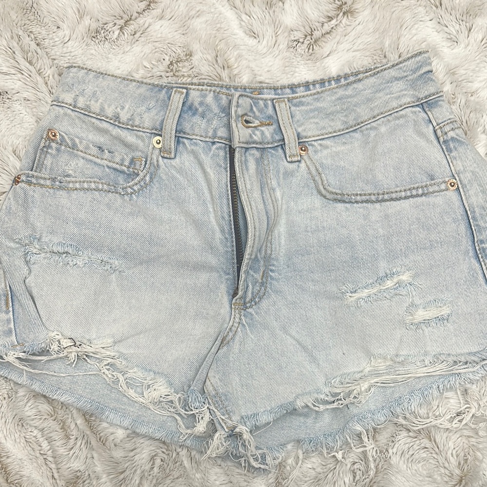 Light Blue Distressed Denim Shorts